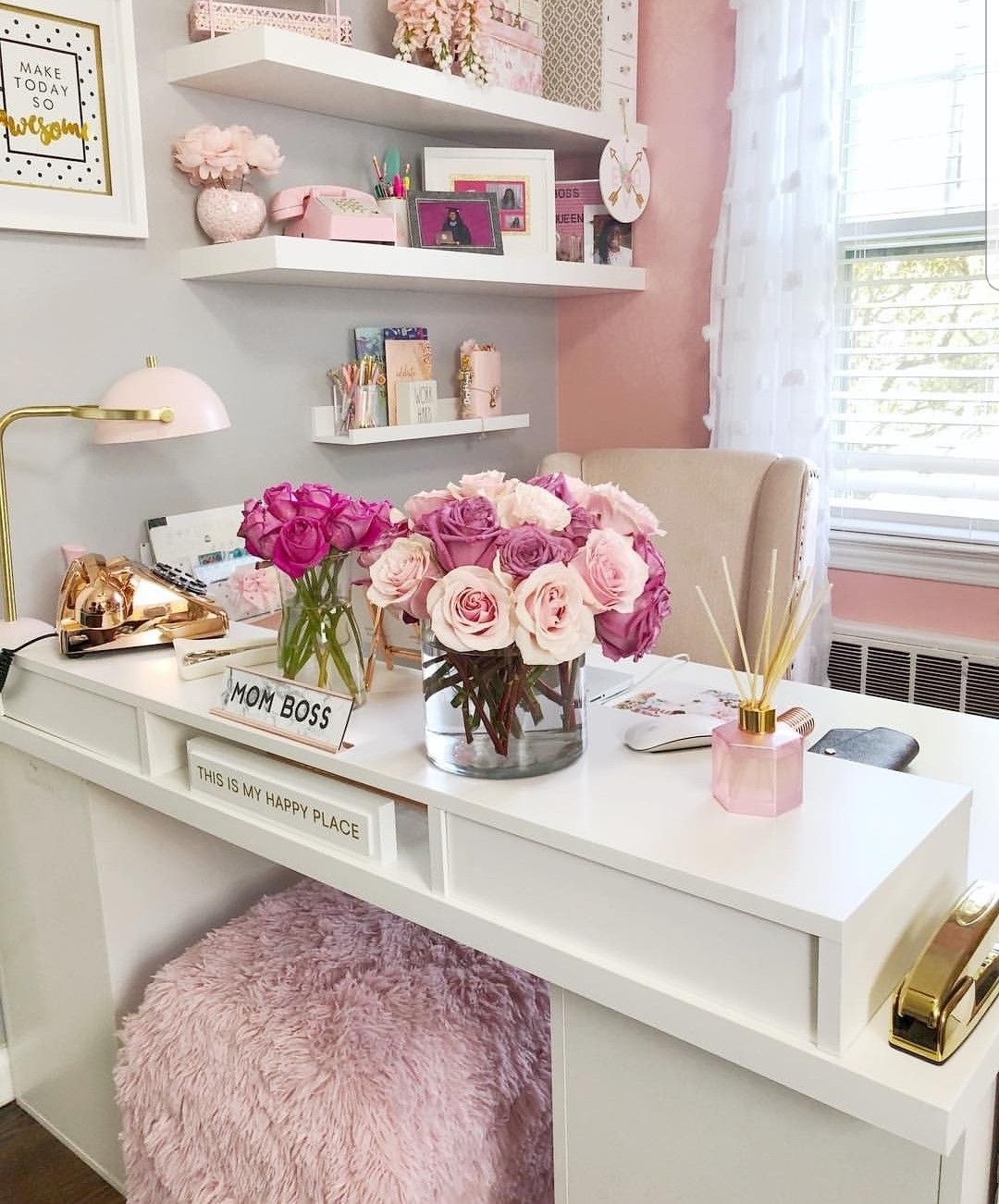Colour Themed Room : Pastel Pink and Gold Office - Sharehook